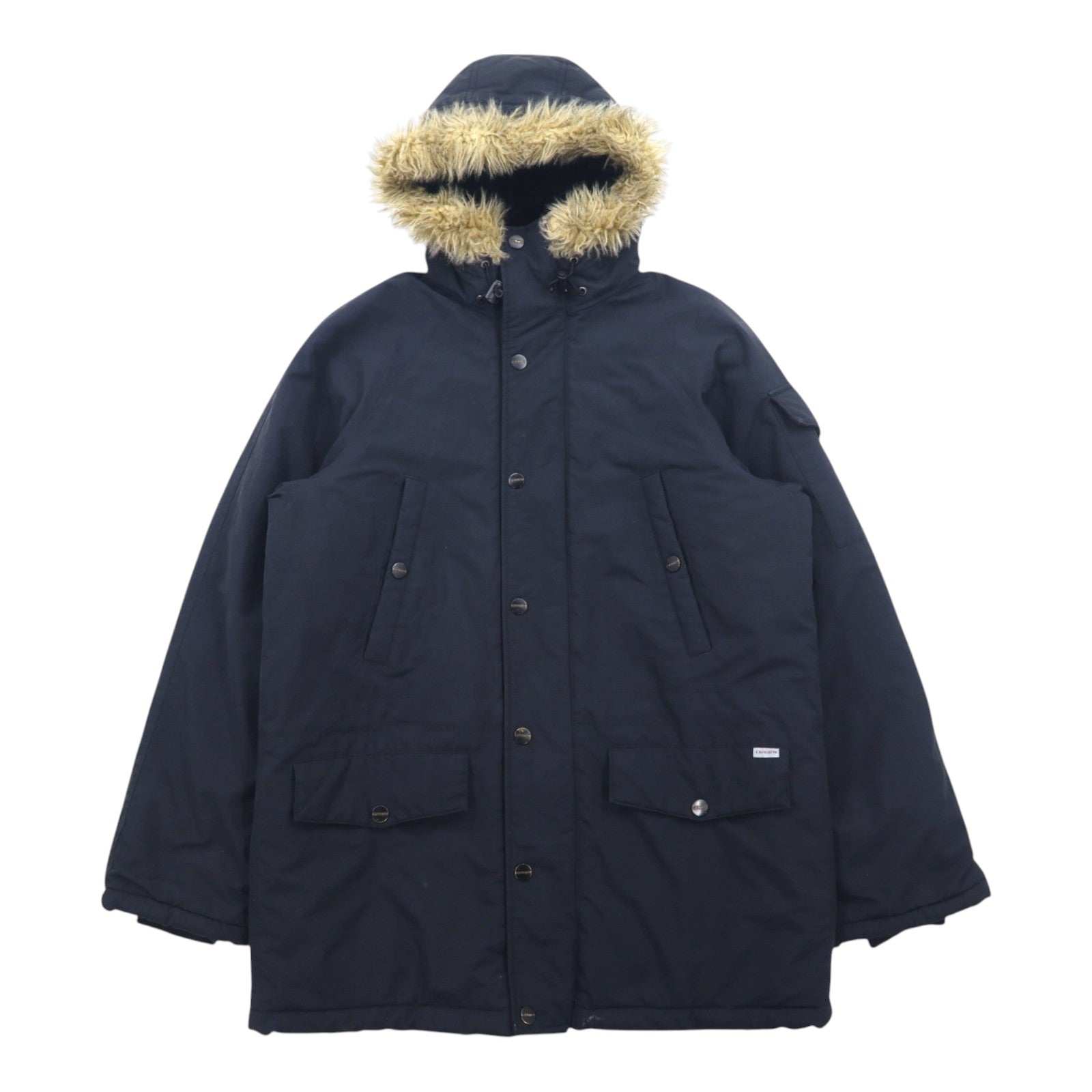 日本然リトテ-古着オンライン-carhartt N-3B ダウンジャケット L ブラック ナイロン 中綿 ファー着脱式 ドローコード ダブルジップ ANCHORAGE PARKA-carhartt N- 3B Puffer Jacket L Black Nylon Filling Fur Detachable Drawcord Double Zip ANCHORAGE PARKA