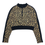 PUMA Cropped Half-Zip Sweatshirt M Leopard Beige Fleece Lining Side Lines
