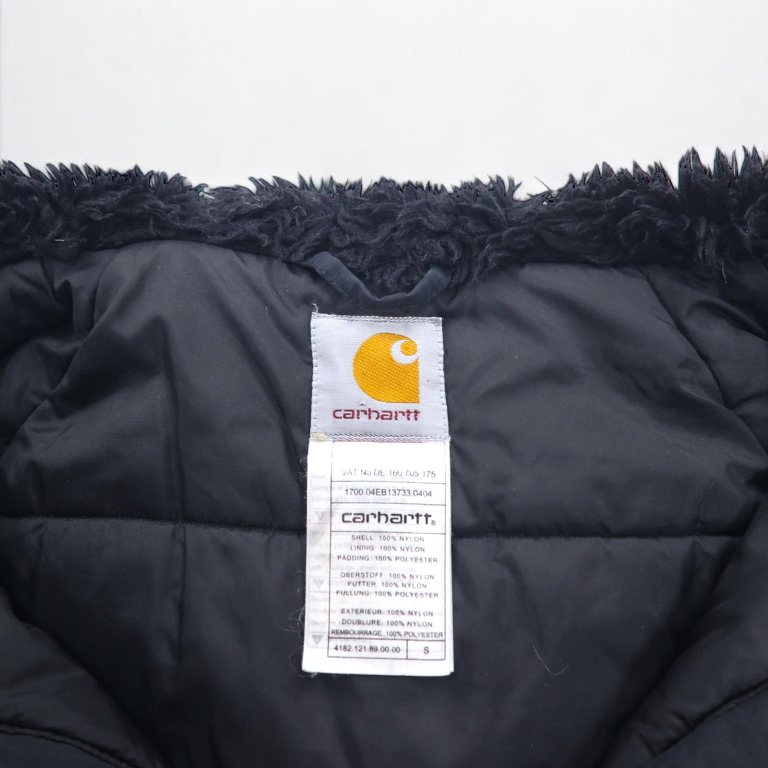 carhartt N-3B down jacket L black nylon padding detachable fur drawstring double zip ANCHORAGE PARKA