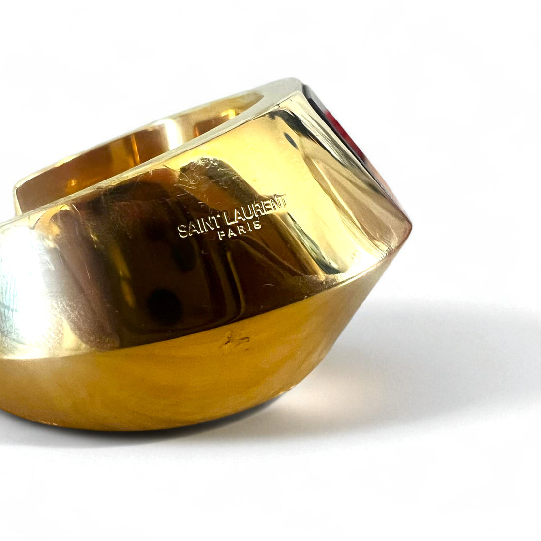 SAINT LAURENT PARIS Metal Bangle Gold and Black Wide Cuff Bracelet