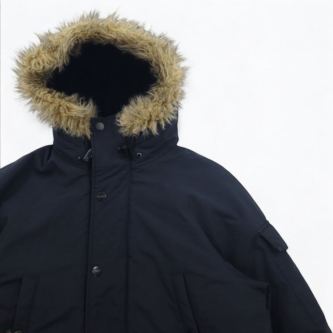 carhartt N-3B down jacket L black nylon padding detachable fur drawstring double zip ANCHORAGE PARKA