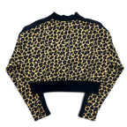 PUMA Cropped Half-Zip Sweatshirt M Leopard Beige Fleece Lining Side Lines