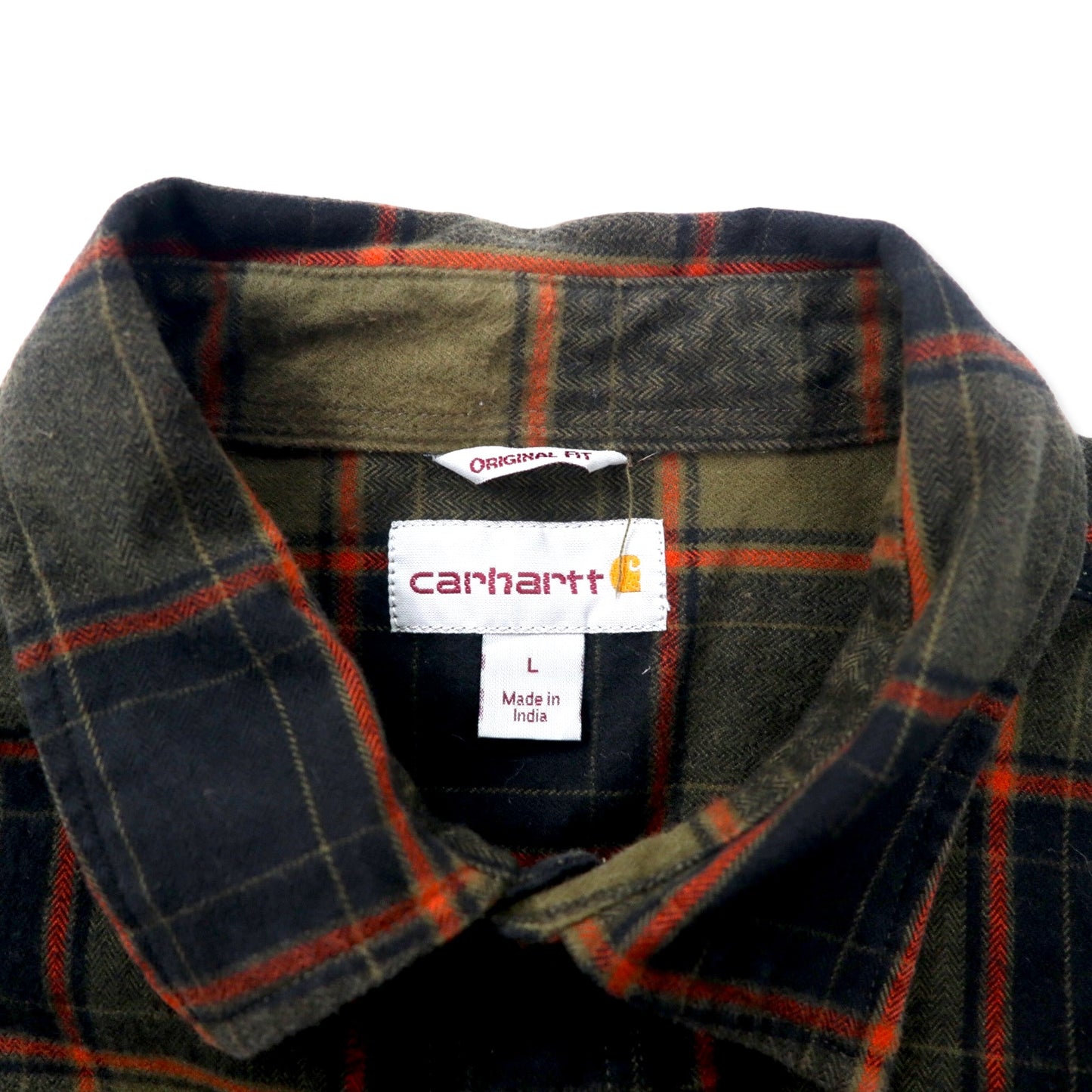 carhartt ヘビーフランネル ワークシャツ L カーキ チェック コットン ビッグサイズ