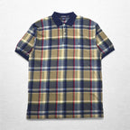 nautica 90s polo shirt, XL, navy, check, cotton, one-point logo embroidery