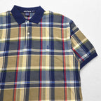 nautica 90s polo shirt, XL, navy, check, cotton, one-point logo embroidery