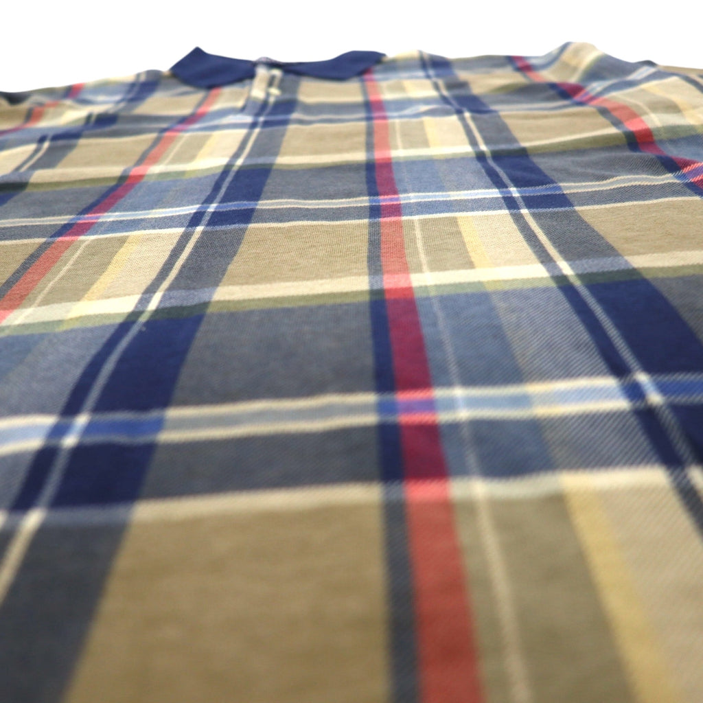 nautica 90s polo shirt, XL, navy, check, cotton, one-point logo embroidery