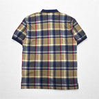 nautica 90s polo shirt, XL, navy, check, cotton, one-point logo embroidery