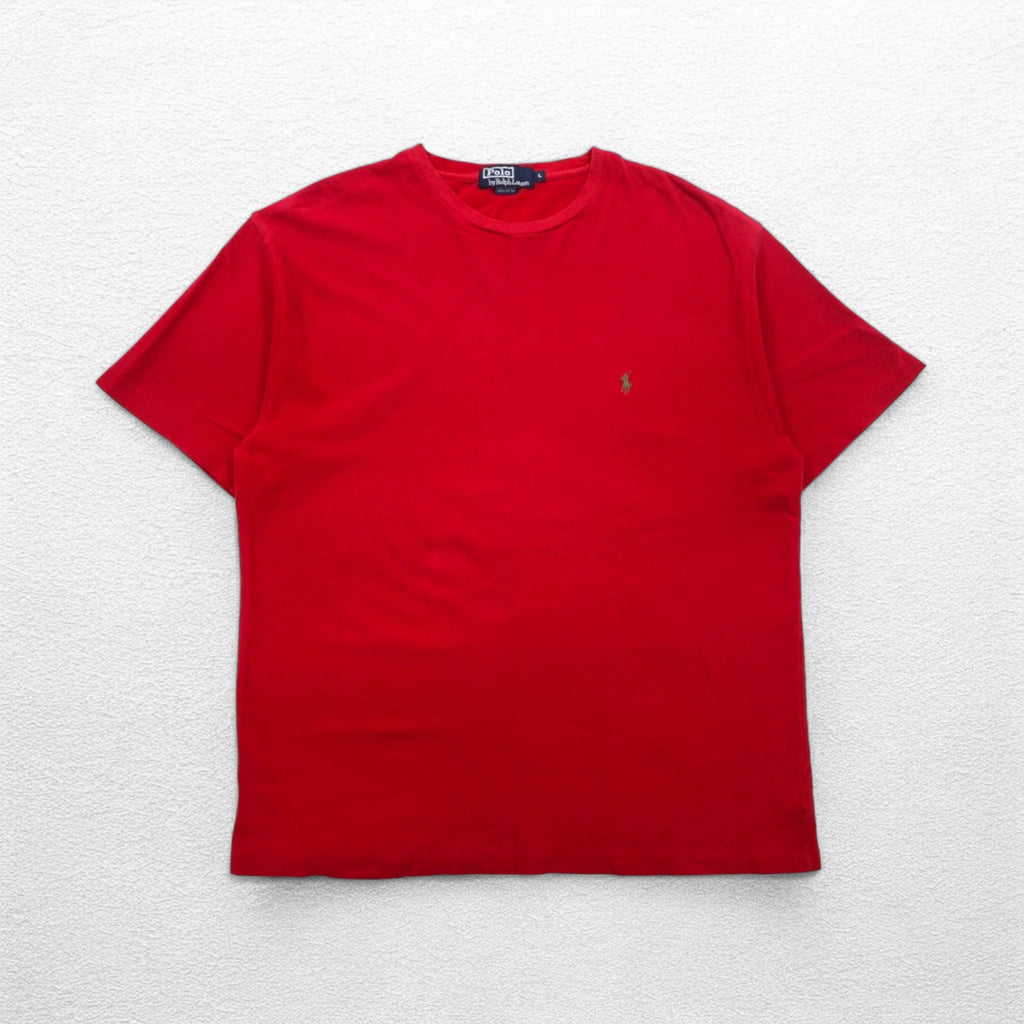 Polo by Ralph Lauren 90年代 シングルステッチ 鹿の子 Tシャツ L レッド コットン スモールポニー刺繍