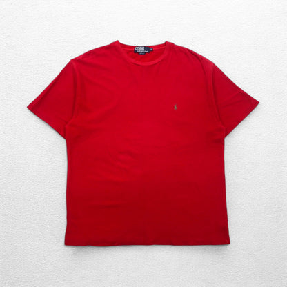 Polo by Ralph Lauren 90s single stitch pique T-shirt, L, red, cotton, small pony embroidery