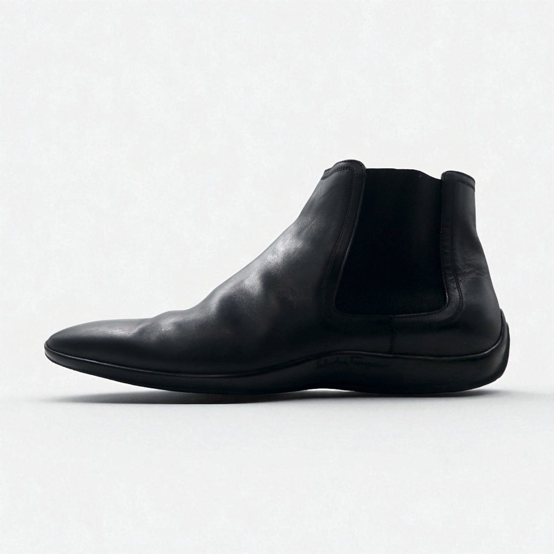 Salvatore Ferragamo Chelsea Boots with Side Gore, Size 27cm, Black Leather, VF 20202 D17, Made in Italy