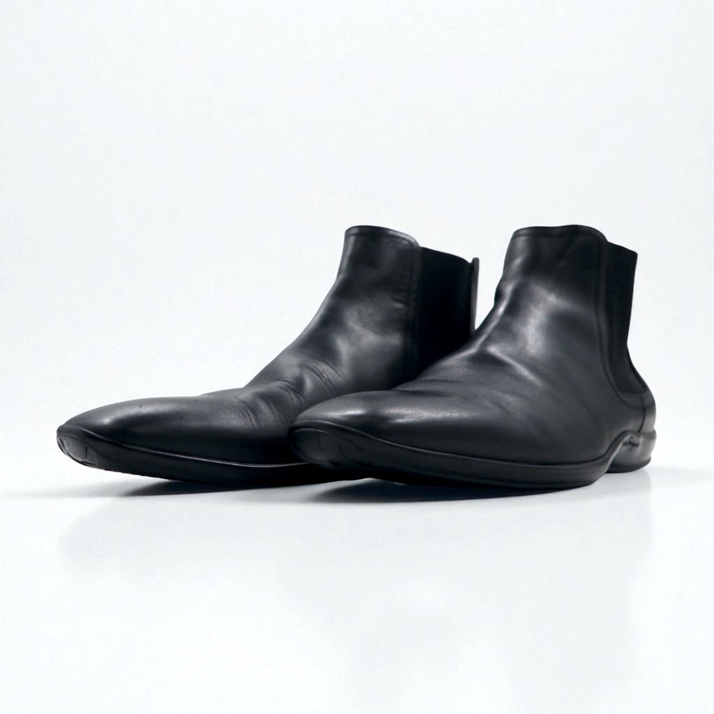 Salvatore Ferragamo Chelsea Boots with Side Gore, Size 27cm, Black Leather, VF 20202 D17, Made in Italy