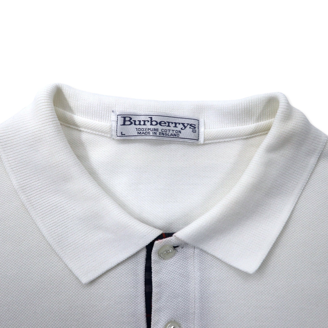 Burberrys イングランド製 オールド ポロシャツ L ホワイト コットン 鹿の子 ワンポイントロゴ