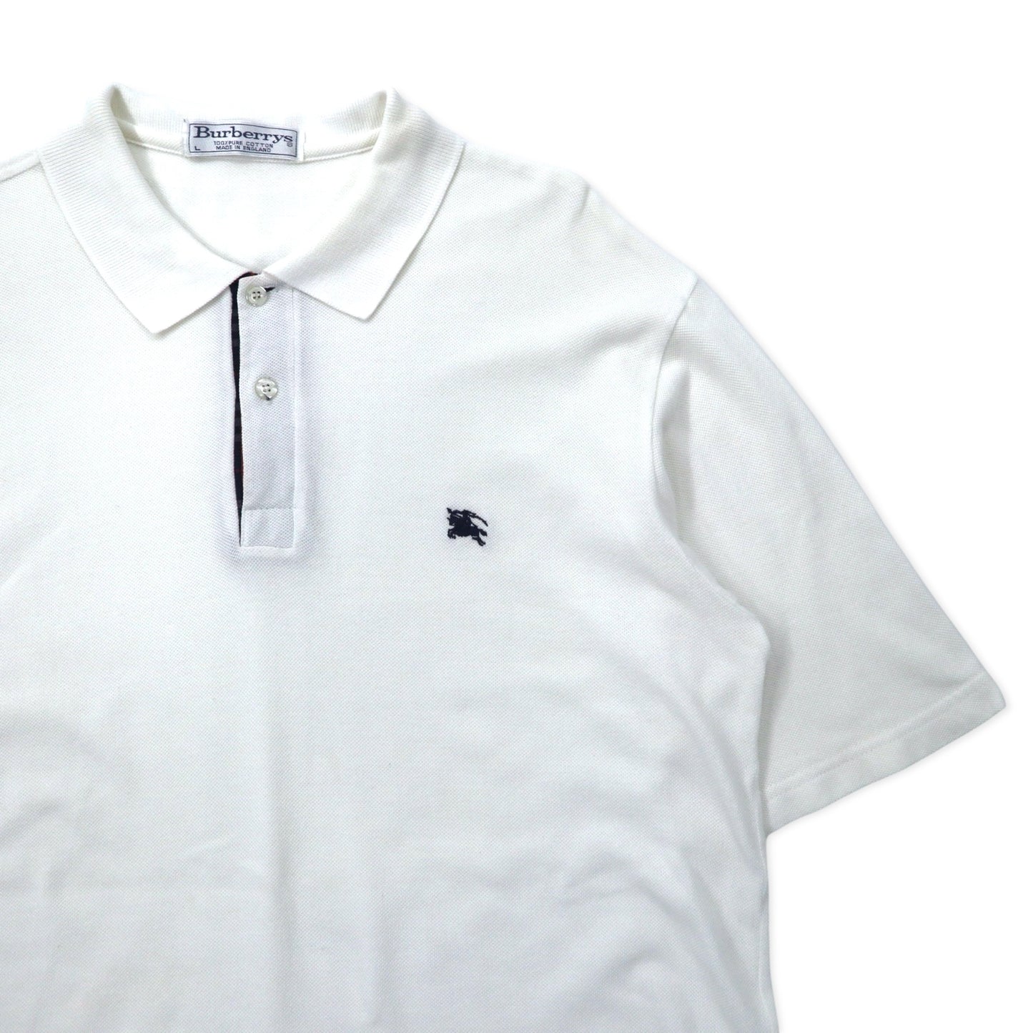 Burberrys イングランド製 オールド ポロシャツ L ホワイト コットン 鹿の子 ワンポイントロゴ