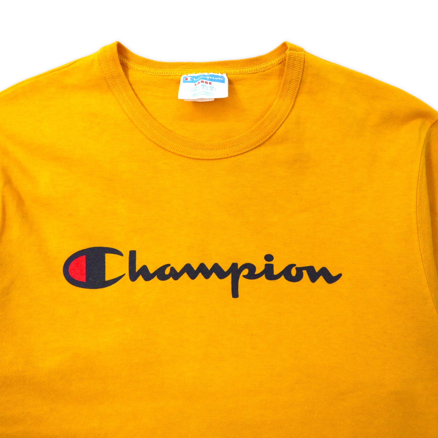 Champion 90年代 Tシャツ XL イエロー バータグ復刻 コットン  スクリプトロゴ プリント ビッグサイズ