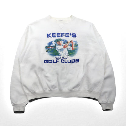 90年代 USA製 THE PERFECTSHIRT COMPANY 前V プリントスウェット 2XL ホワイト 裏起毛 KEEFE'S GOLF CLUBS