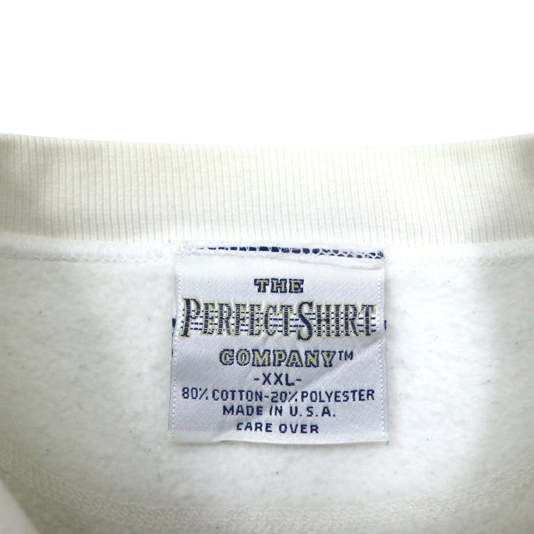 90s USA Made THE PERFECT SHIRT COMPANY Front V Print Sweatshirt, Size 2XL, White, Fleece-Lined, KEEFE'S GOLF CLUBS