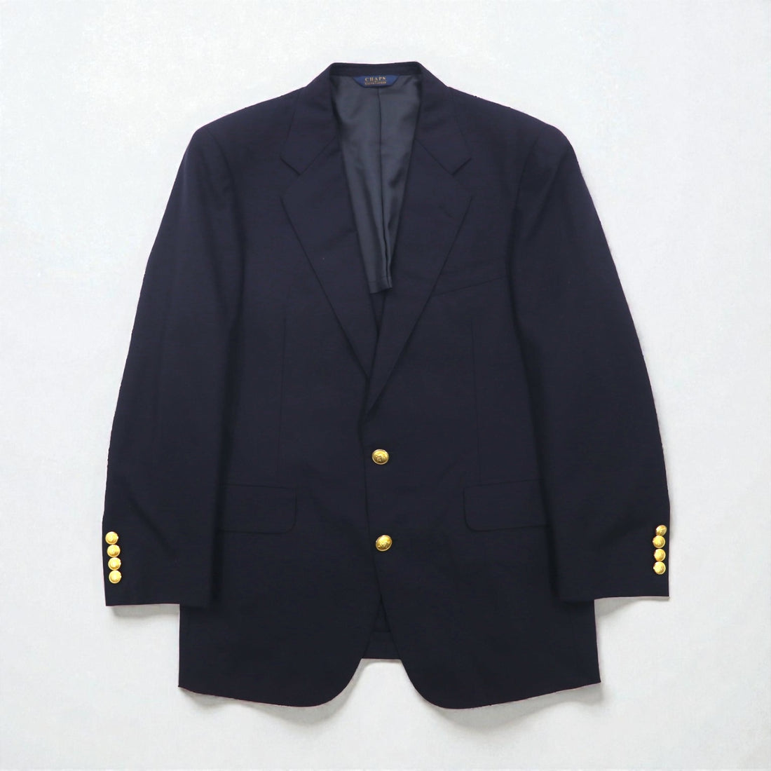CHAPS Ralph Lauren 80s Made in Japan Leather Tailored Jacket, Size M, Navy Wool, Gold Buttons