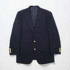 CHAPS Ralph Lauren 80s Made in Japan Leather Tailored Jacket, Size M, Navy Wool, Gold Buttons