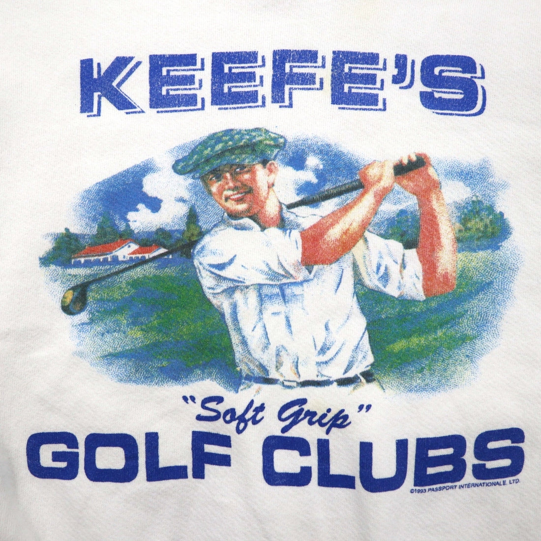 90s USA Made THE PERFECT SHIRT COMPANY Front V Print Sweatshirt, Size 2XL, White, Fleece-Lined, KEEFE'S GOLF CLUBS