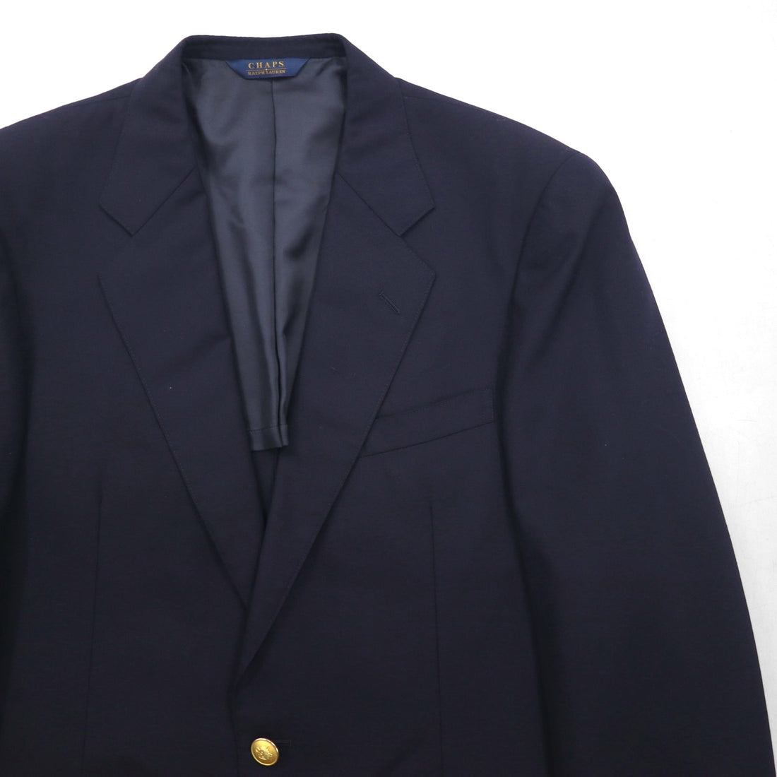CHAPS Ralph Lauren 80s Made in Japan Leather Tailored Jacket, Size M, Navy Wool, Gold Buttons