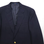 CHAPS Ralph Lauren 80s Made in Japan Leather Tailored Jacket, Size M, Navy Wool, Gold Buttons