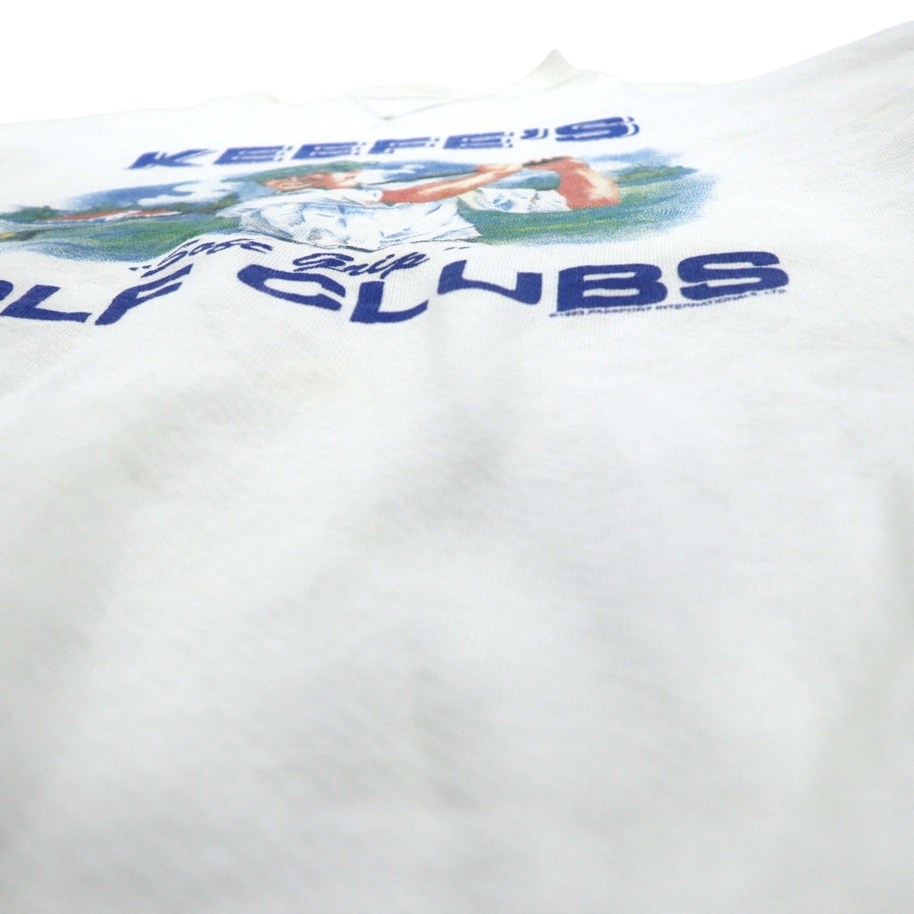 90s USA Made THE PERFECT SHIRT COMPANY Front V Print Sweatshirt, Size 2XL, White, Fleece-Lined, KEEFE'S GOLF CLUBS