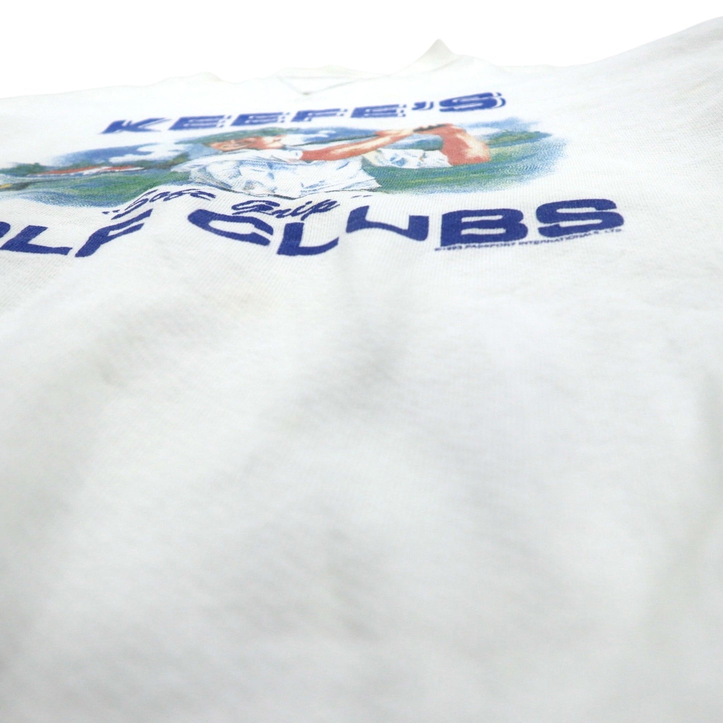 90年代 USA製 THE PERFECTSHIRT COMPANY 前V プリントスウェット 2XL ホワイト 裏起毛 KEEFE'S GOLF CLUBS