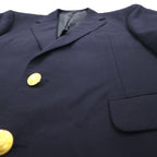 CHAPS Ralph Lauren 80s Made in Japan Leather Tailored Jacket, Size M, Navy Wool, Gold Buttons