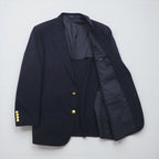 CHAPS Ralph Lauren 80s Made in Japan Leather Tailored Jacket, Size M, Navy Wool, Gold Buttons