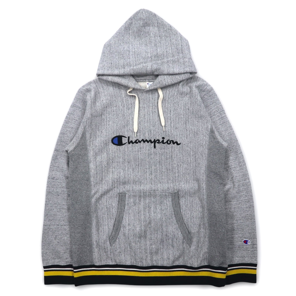 Champion Reverse Weave Rib Line Pullover Hoodie, Medium, Gray, Script Logo Embroidery, C8-S103