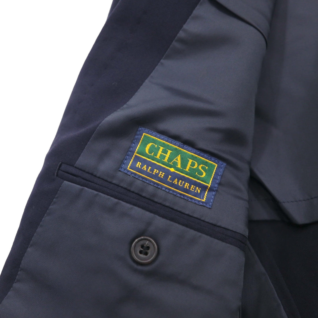 CHAPS Ralph Lauren 80s Made in Japan Leather Tailored Jacket, Size M, Navy Wool, Gold Buttons