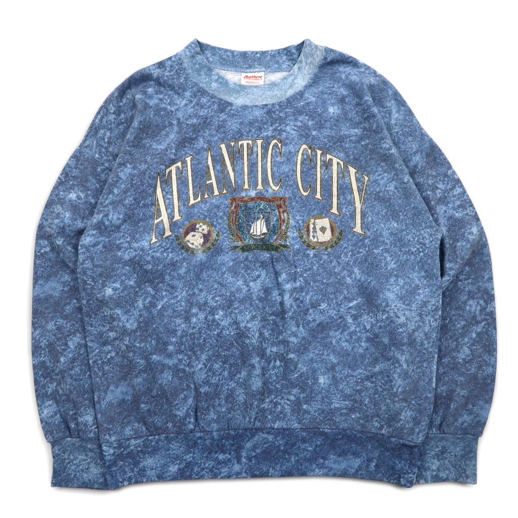 Vintage 90s USA Made Sweatshirt Feathers 90s Stone Wash Sweatshirt L Blue ATLANTIC CITY
