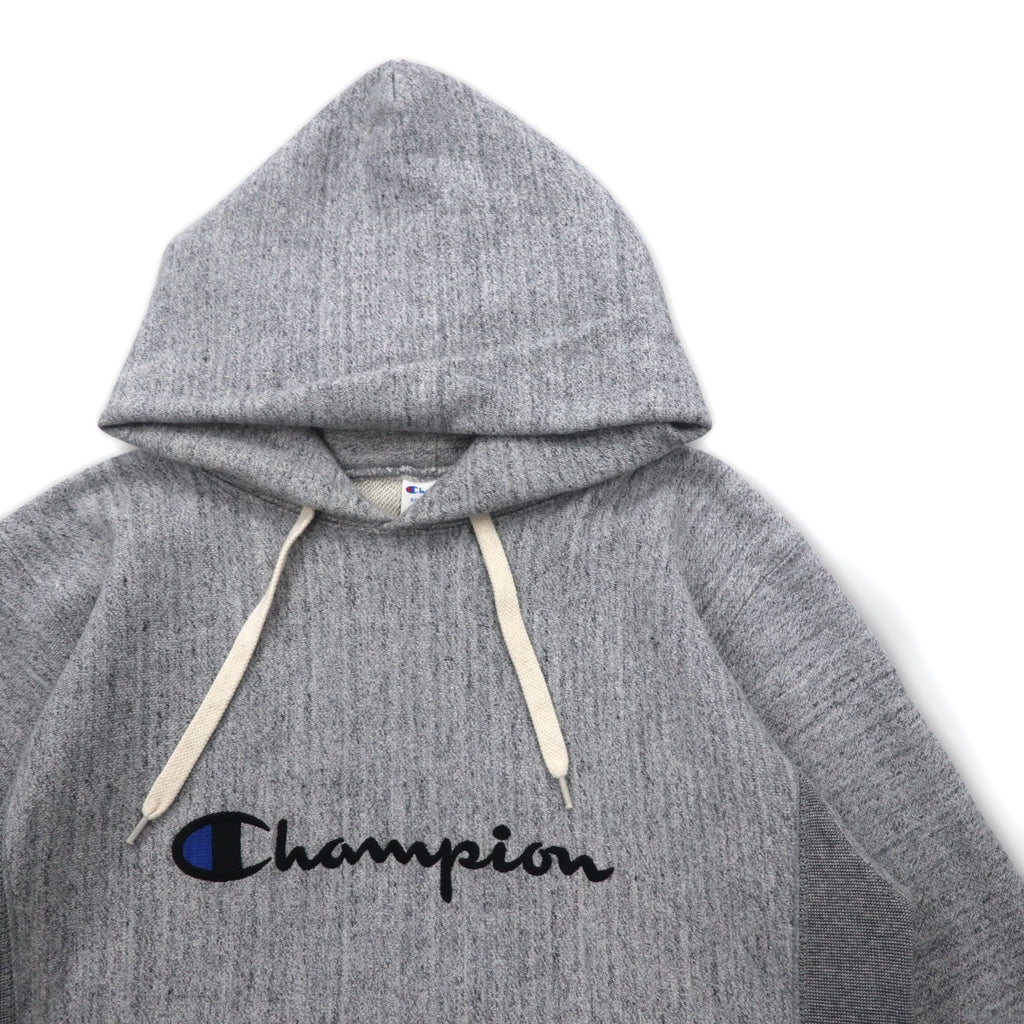 Champion Reverse Weave Rib Line Pullover Hoodie, Medium, Gray, Script Logo Embroidery, C8-S103