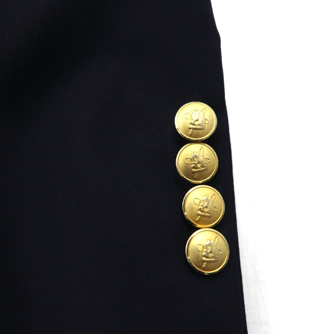 CHAPS Ralph Lauren 80s Made in Japan Leather Tailored Jacket, Size M, Navy Wool, Gold Buttons
