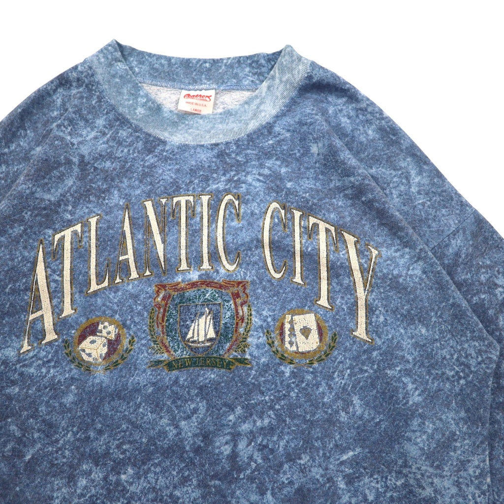 Vintage 90s USA Made Sweatshirt Feathers 90s Stone Wash Sweatshirt L Blue ATLANTIC CITY