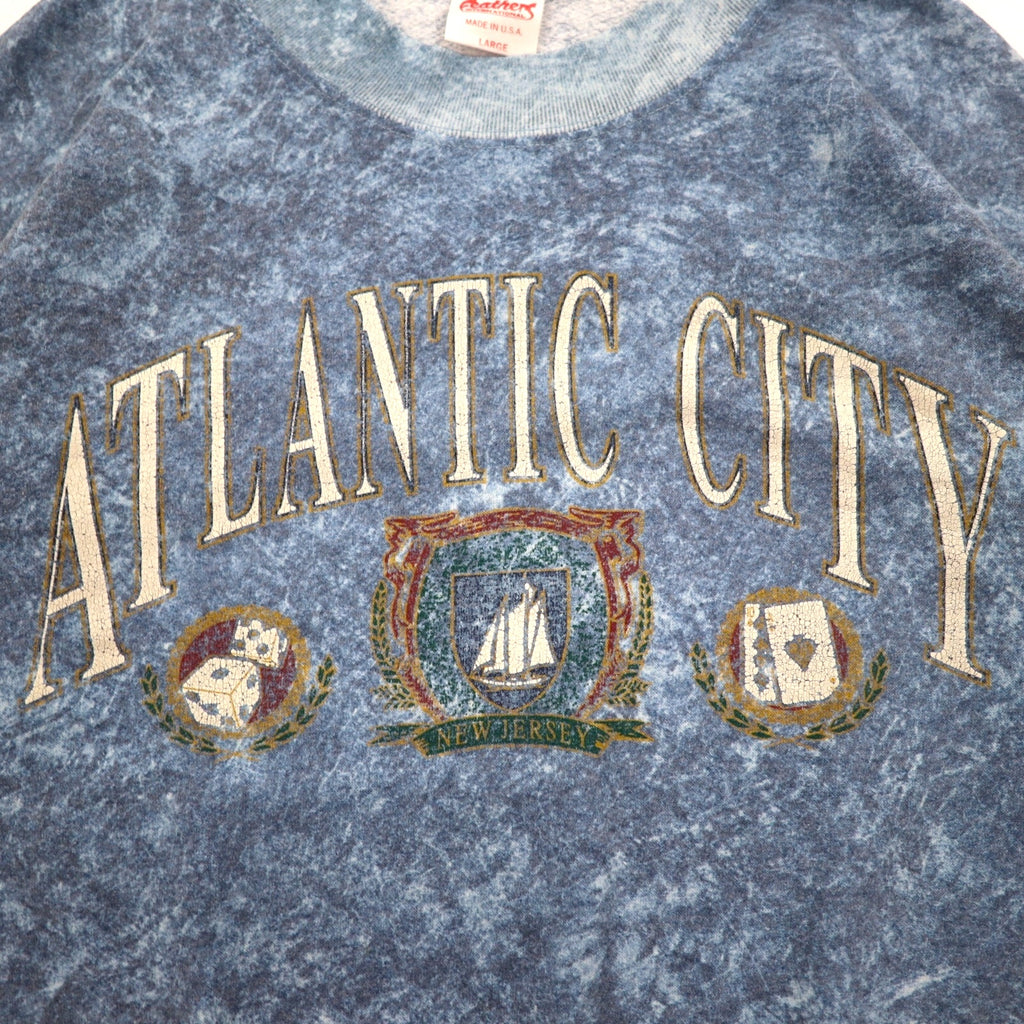 Vintage 90s USA Made Sweatshirt Feathers 90s Stone Wash Sweatshirt L Blue ATLANTIC CITY