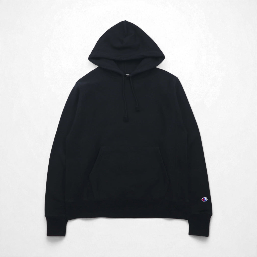 Champion Riversweave REVERSE WEAVE Pullover Hoodie, Size M, Black, Solid Cotton, Fleece Lining, Blue Single Tag, Reprint, Made in Honduras