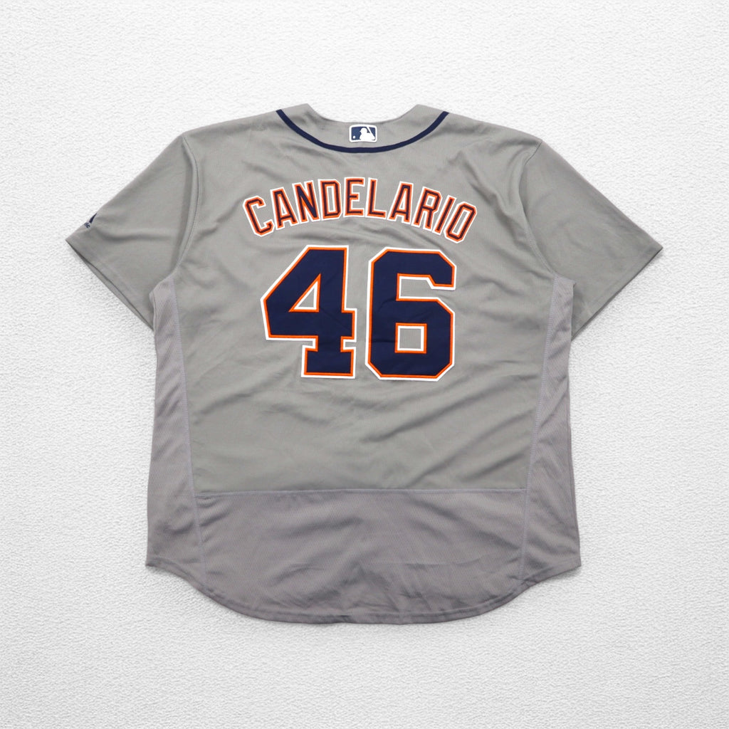 majestic USA製 MLB ベースボールシャツ XL グレー Detroit TIGERS ナンバリング FLEX BASE