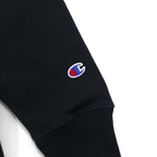 Champion Riversweave REVERSE WEAVE Pullover Hoodie, Size M, Black, Solid Cotton, Fleece Lining, Blue Single Tag, Reprint, Made in Honduras