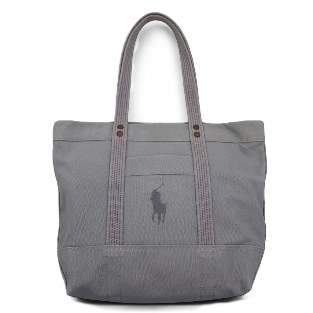 日本然リトテ-古着オンライン-POLO RALPH LAUREN キャンバス トートバッグ グレー コットン ビッグポニー刺繍-POLO RALPH LAUREN Canvas Tote Bag Gray Cotton Big Pony Embroidery