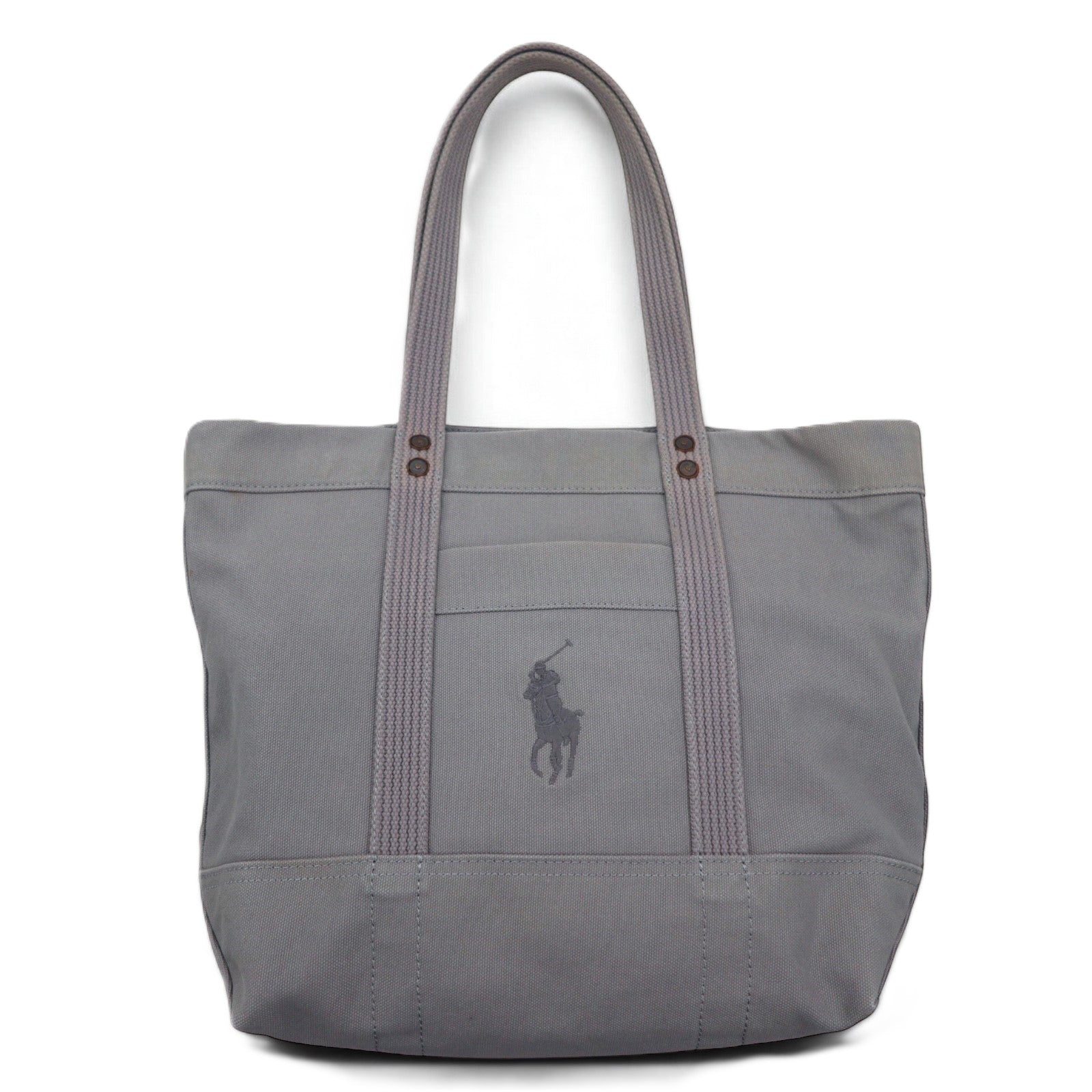 日本然リトテ-古着オンライン-POLO RALPH LAUREN キャンバス トートバッグ グレー コットン ビッグポニー刺繍-POLO RALPH LAUREN Canvas Tote Bag Gray Cotton Big Pony Embroidery