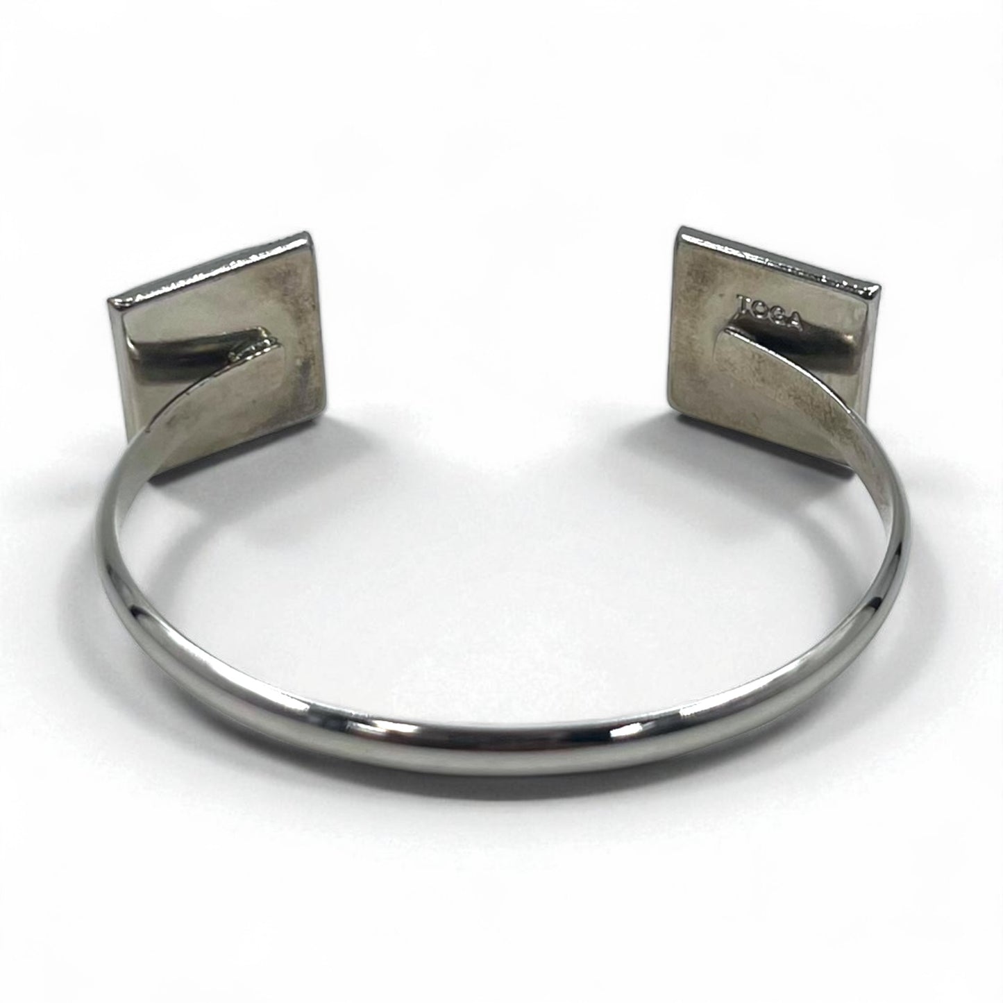 TOGA カラーストーン バングル カフ ブレスレット シルバー メタル スクエア ブルー アンバー