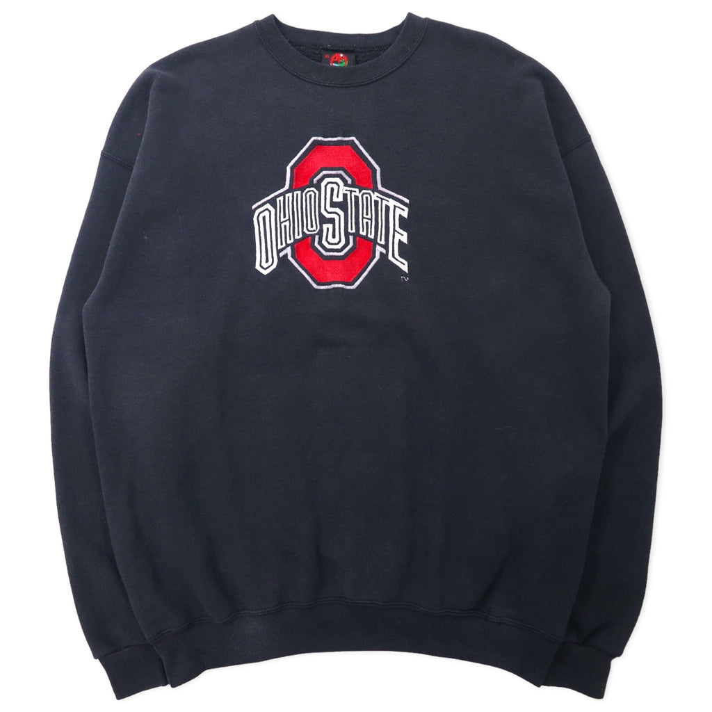 日本然リトテ-古着オンライン-PM SPORTS USA製 90年代 カレッジ刺繍 スウェット XL ブラック コットン OHIO STATE ビッグサイズ-PM SPORTS USA MADE 90s College embroidery Sweatshirt XL Black Cotton OHIO State Big Size