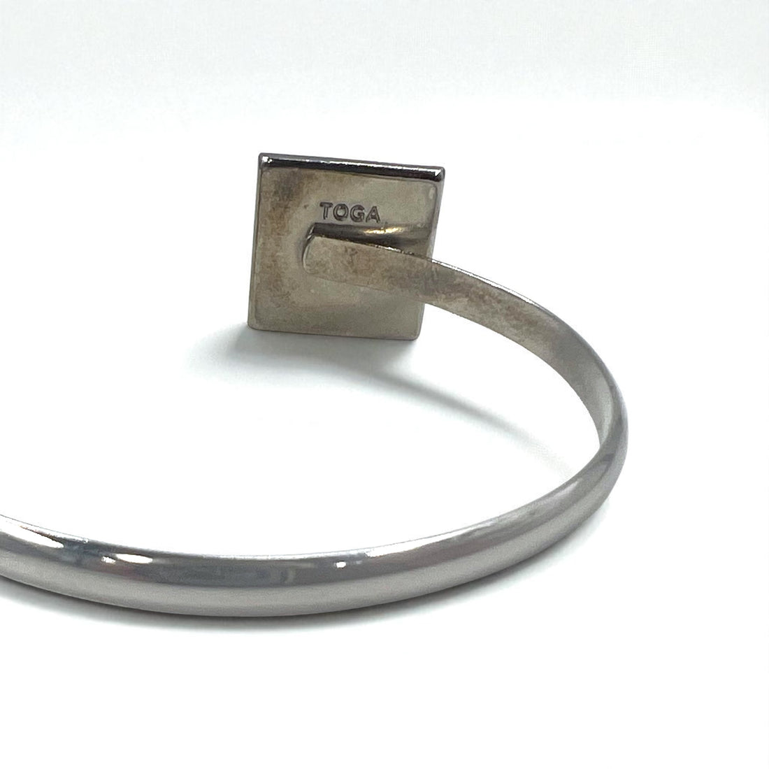 TOGA Color Stone Bangle Cuff Bracelet in Silver Metal with Square Shape and Blue Amber