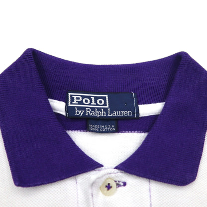 Polo by Ralph Lauren 90s USA made striped polo shirt L purple white pique one point logo embroidery