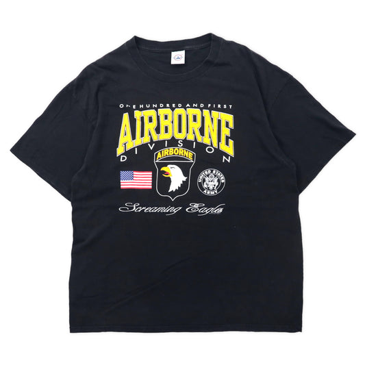 日本然リトテ-古着オンライン-USA製 US ARMY ミリタリー AIRBORNE プリントTシャツ XL ブラック コットン DELTAボディ-USA Made Us Army Military Airborne Print T -shirt XL Black Cotton Delta Body