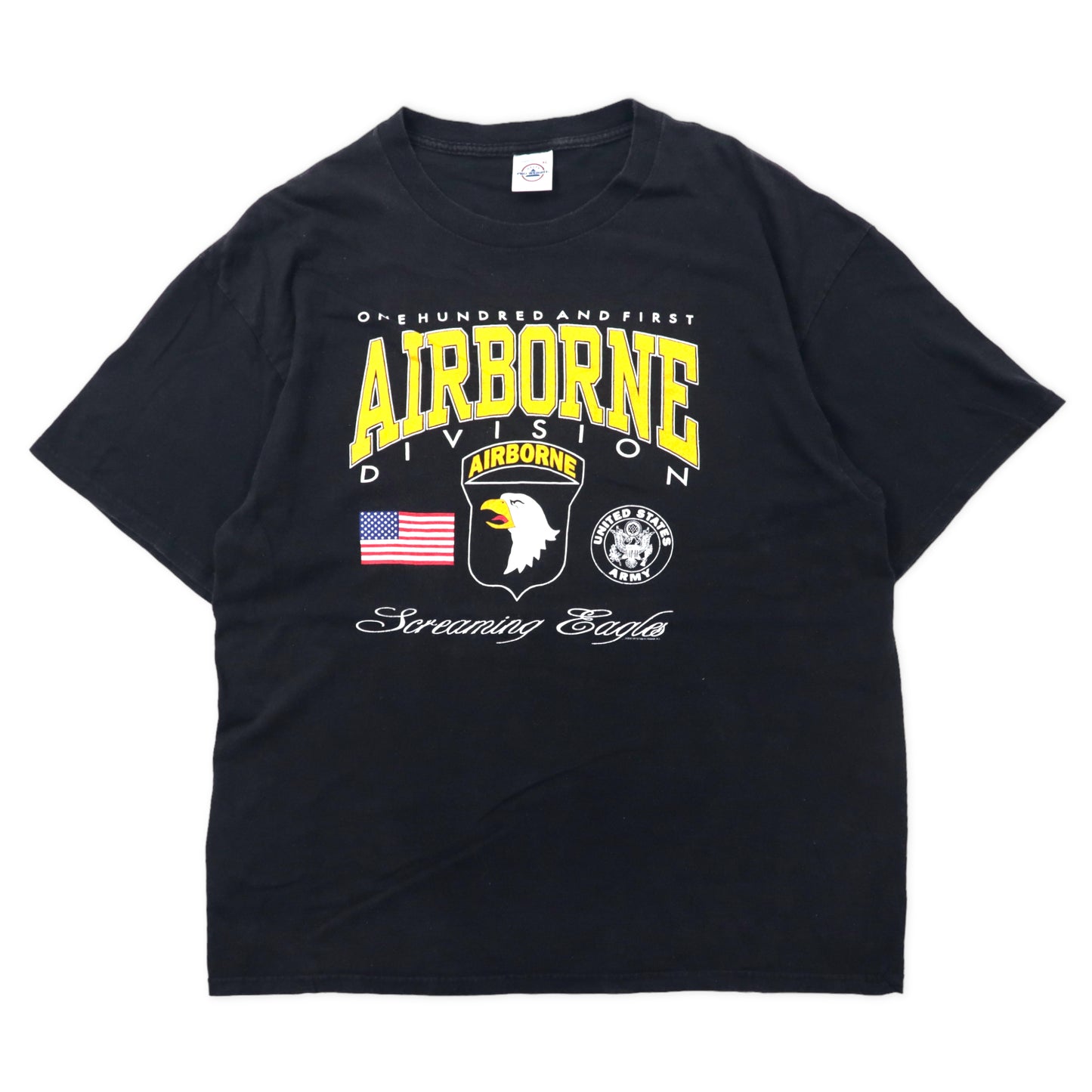 USA製 US ARMY ミリタリー AIRBORNE プリントTシャツ XL ブラック コットン DELTAボディ