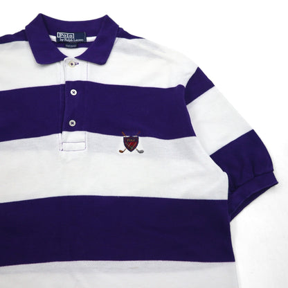 Polo by Ralph Lauren 90s USA made striped polo shirt L purple white pique one point logo embroidery