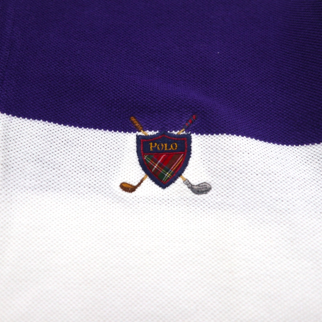 Polo by Ralph Lauren 90s USA made striped polo shirt L purple white pique one point logo embroidery