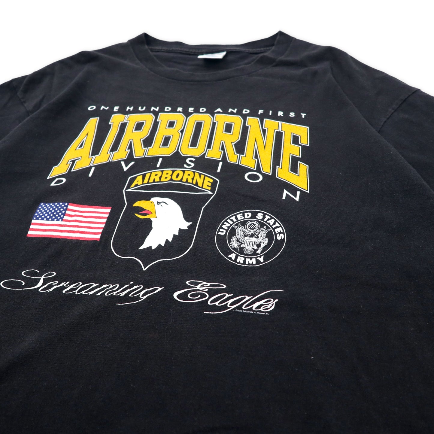 USA製 US ARMY ミリタリー AIRBORNE プリントTシャツ XL ブラック コットン DELTAボディ